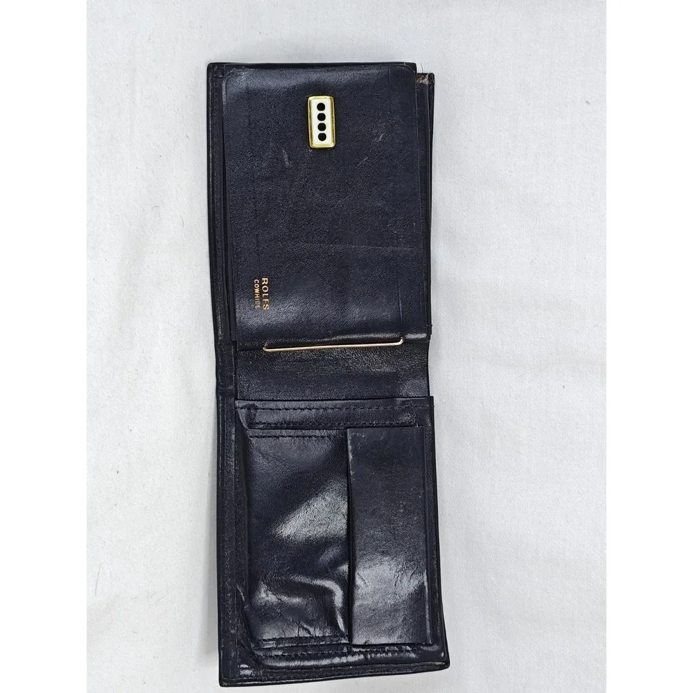 Vintage Rolfs Cowhide Black Leather Bifold Men's Wallet Coins Cards Keys Classic